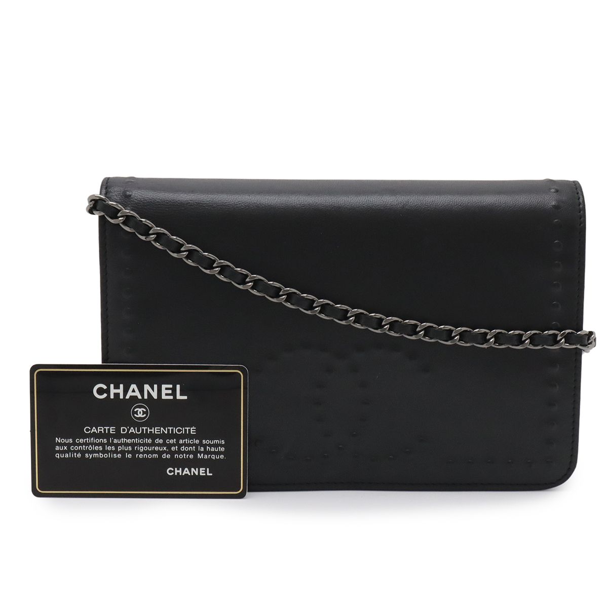 Chanel CC Logo Chain Wallet Shoulder Bag Pochette Crossbody Leather Black — view 9