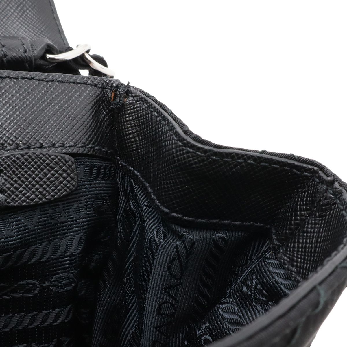 Prada Chain Shoulder Bag 2-Way Clutch Quilted Nylon Leather Nero Black — view 7