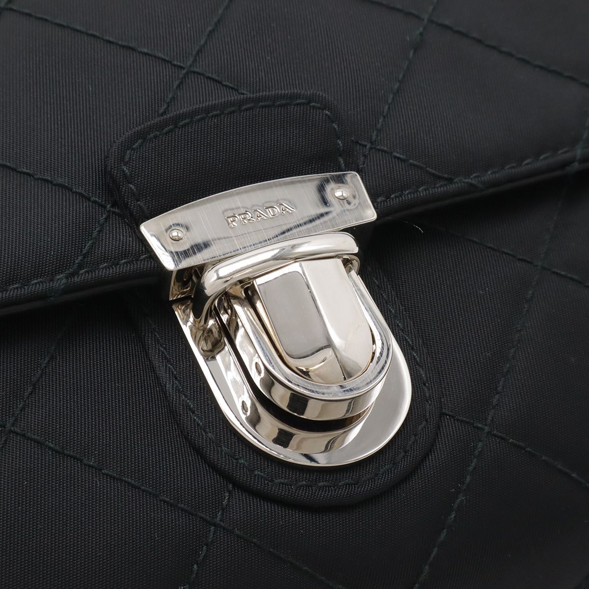 Prada Chain Shoulder Bag 2-Way Clutch Quilted Nylon Leather Nero Black — view 4