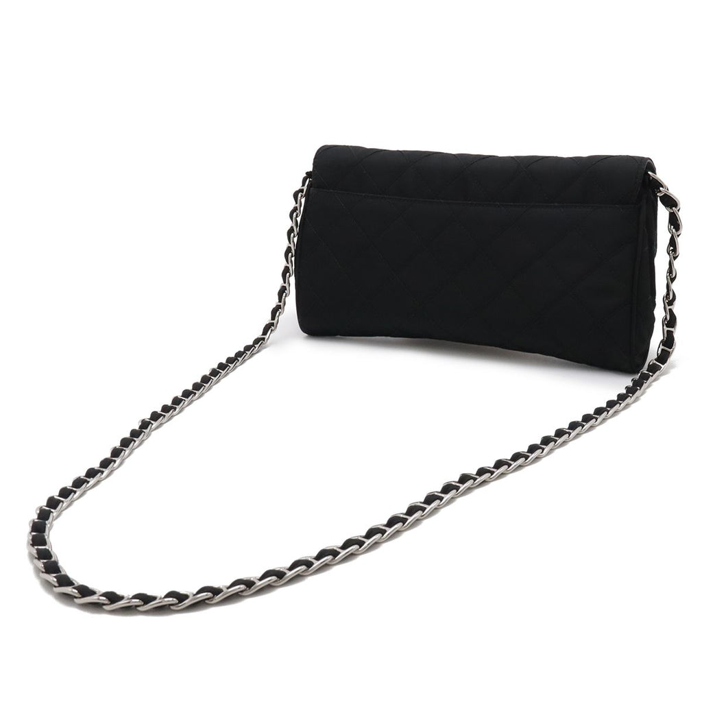 Prada Chain Shoulder Bag 2-Way Clutch Quilted Nylon Leather Nero Black — view 2