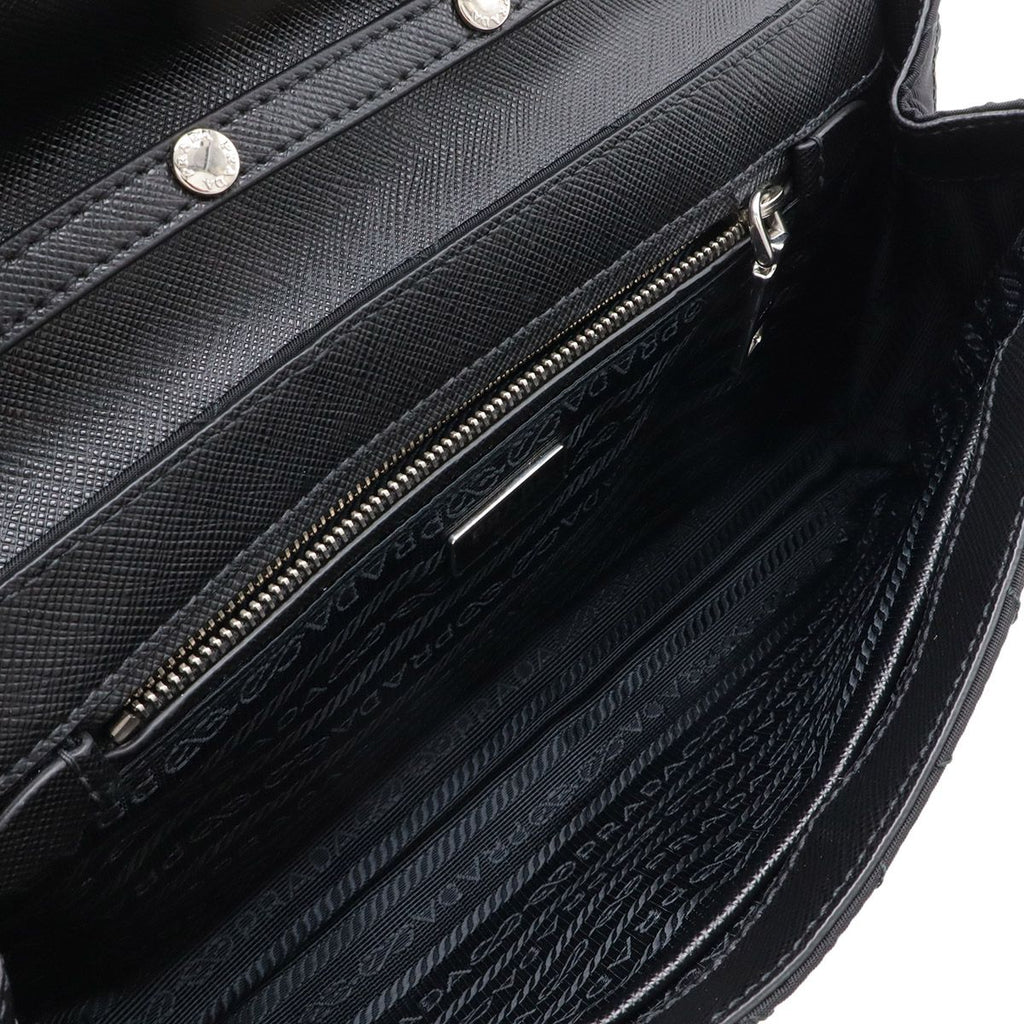 Prada Chain Shoulder Bag 2-Way Clutch Quilted Nylon Leather Nero Black — view 6