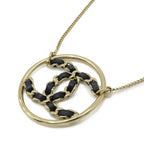 Chanel CC Logo Circle Chain Necklace Pendant Leather Gold Black — view 3