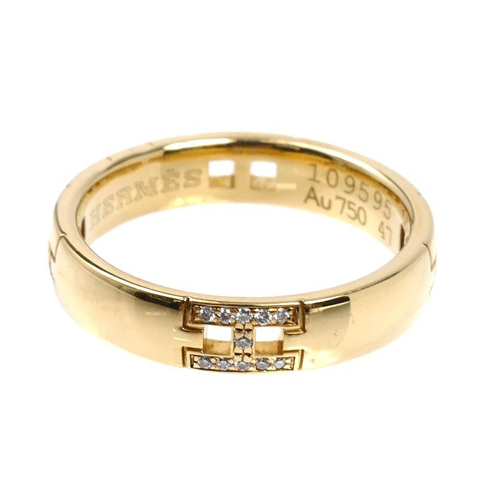 Hermes 18K Yellow Gold Hella Cles Wedding Ring Diamond 47 — view 4