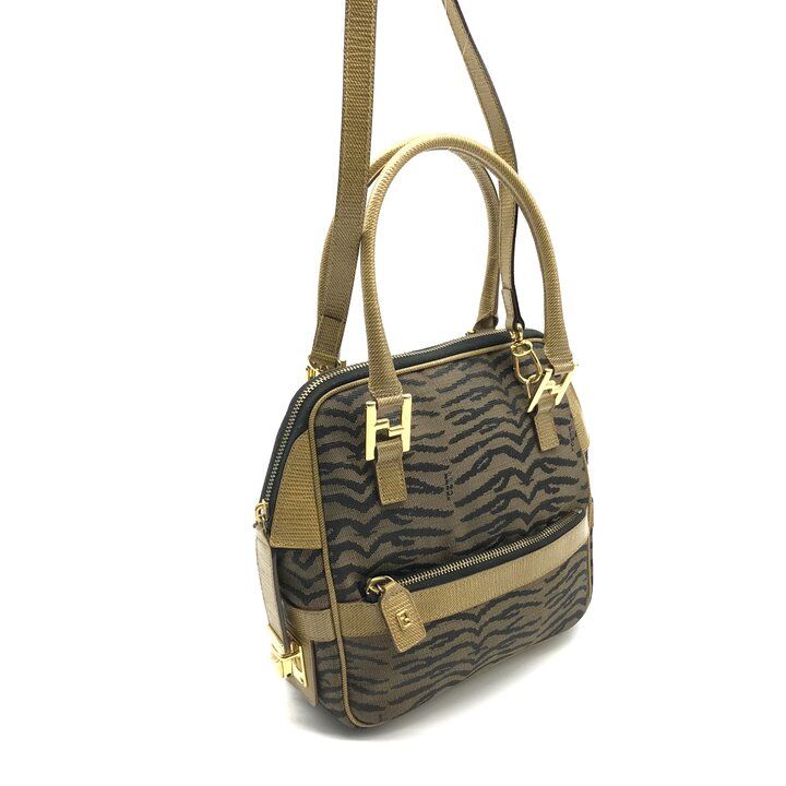 Fendi Zebra Pattern Canvas 2-Way Bag Brown Bag — view 2