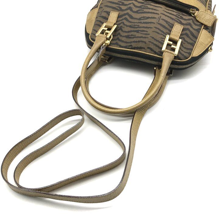 Fendi Zebra Pattern Canvas 2-Way Bag Brown Bag — view 7