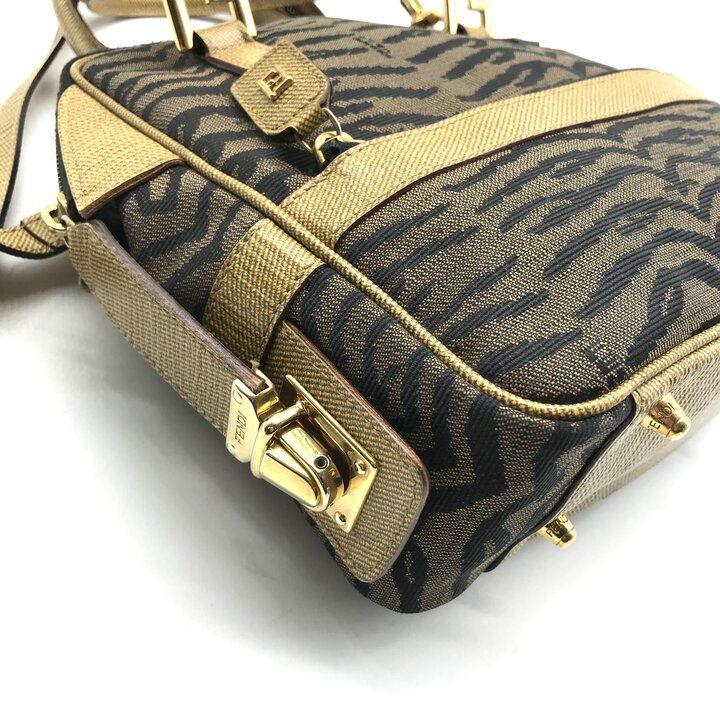 Fendi Zebra Pattern Canvas 2-Way Bag Brown Bag — view 6