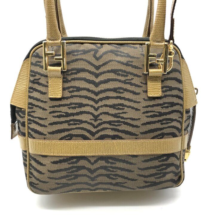 Fendi Zebra Pattern Canvas 2-Way Bag Brown Bag — view 3