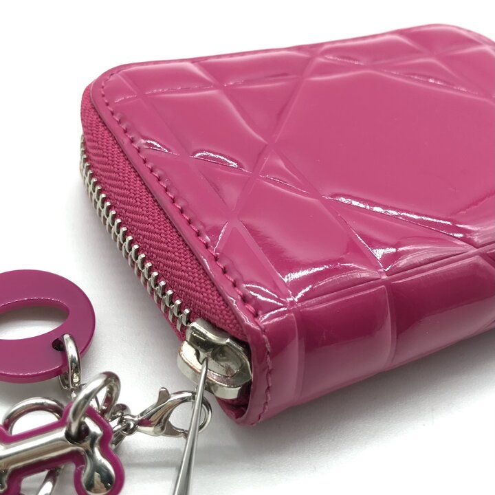 Dior Cannage Enamel Coin Case Wallet Pink — view 6