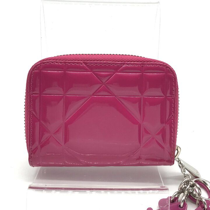 Dior Cannage Enamel Coin Case Wallet Pink — view 3