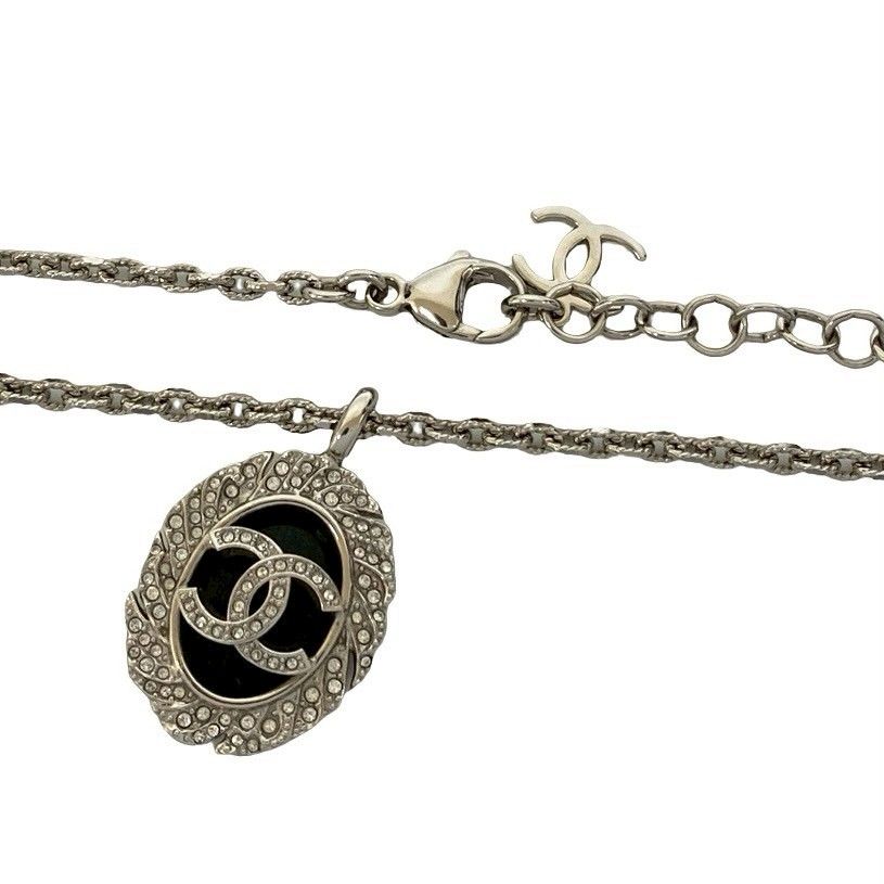 Chanel CC Logo Motif Plated Rhinestone Chain Necklace — view 3