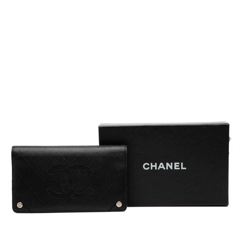 Chanel Stitch CC Logo Bifold Wallet Black Lambskin — view 7