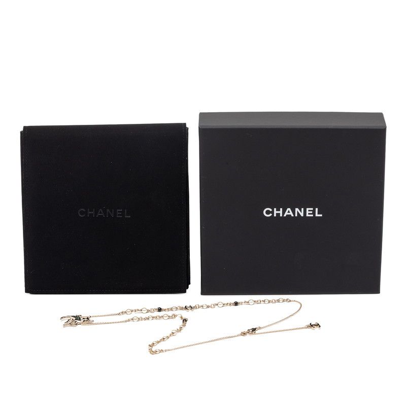 Chanel CC Logo Bambi Motif Gold Plated Faux Pearl Necklace — view 5