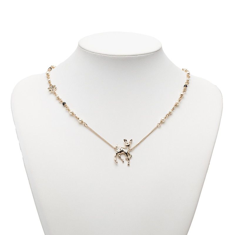 Chanel CC Logo Bambi Motif Gold Plated Faux Pearl Necklace — view 4