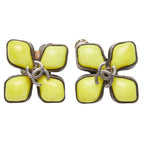 Chanel CC Logo Vintage Flower Motif Silver Yellow Metal Enamel Earrings — view 2
