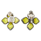 Chanel CC Logo Vintage Flower Motif Silver Yellow Metal Enamel Earrings — view 3