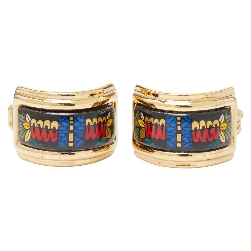 Hermes Enamel Gold Multicolor Plated Earrings — view 2