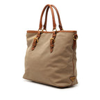 Prada Logo Jacquard Tote Shoulder Bag 2-Way Beige Brown Canvas Leather — view 2
