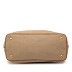 Prada Logo Jacquard Tote Shoulder Bag 2-Way Beige Brown Canvas Leather — view 3