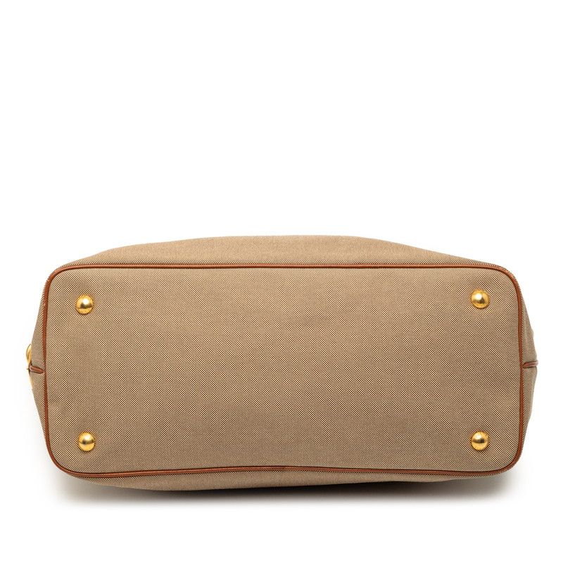 Prada Logo Jacquard Tote Shoulder Bag 2-Way Beige Brown Canvas Leather — view 3