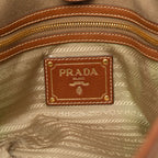 Prada Logo Jacquard Tote Shoulder Bag 2-Way Beige Brown Canvas Leather — view 7