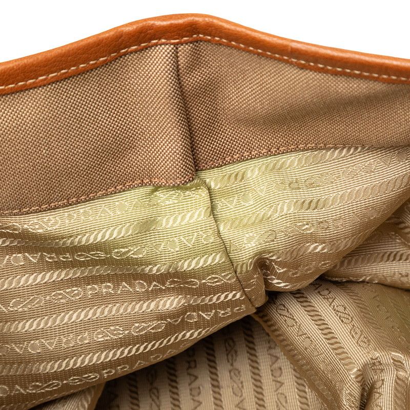 Prada Logo Jacquard Tote Shoulder Bag 2-Way Beige Brown Canvas Leather — view 4