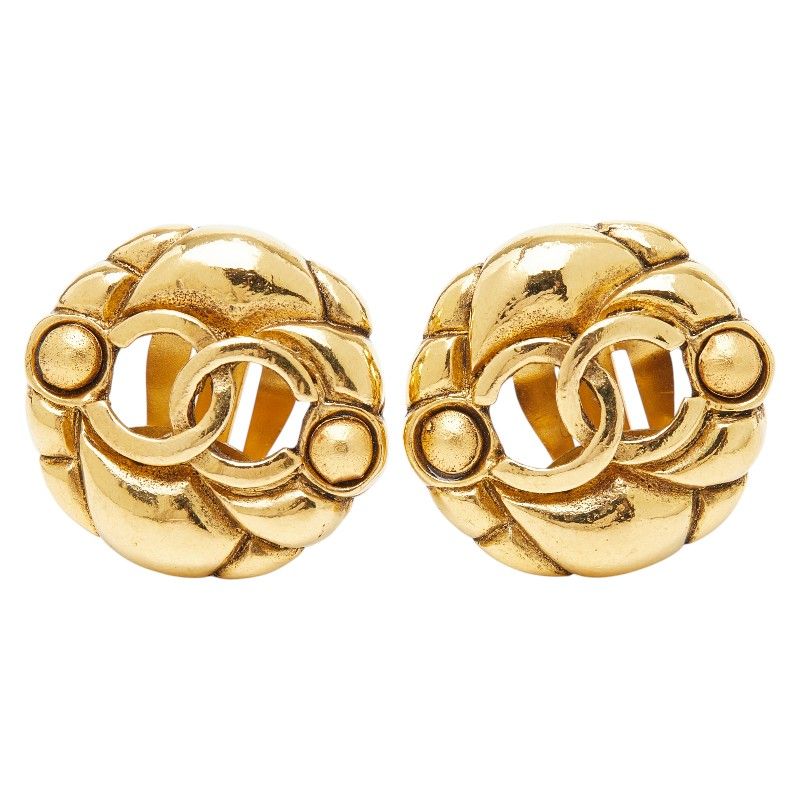 Chanel CC Logo Vintage Gold Plated Earrings — view 2