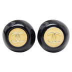 Chanel CC Logo Vintage Black Gold Enamel Plated Earrings — view 2