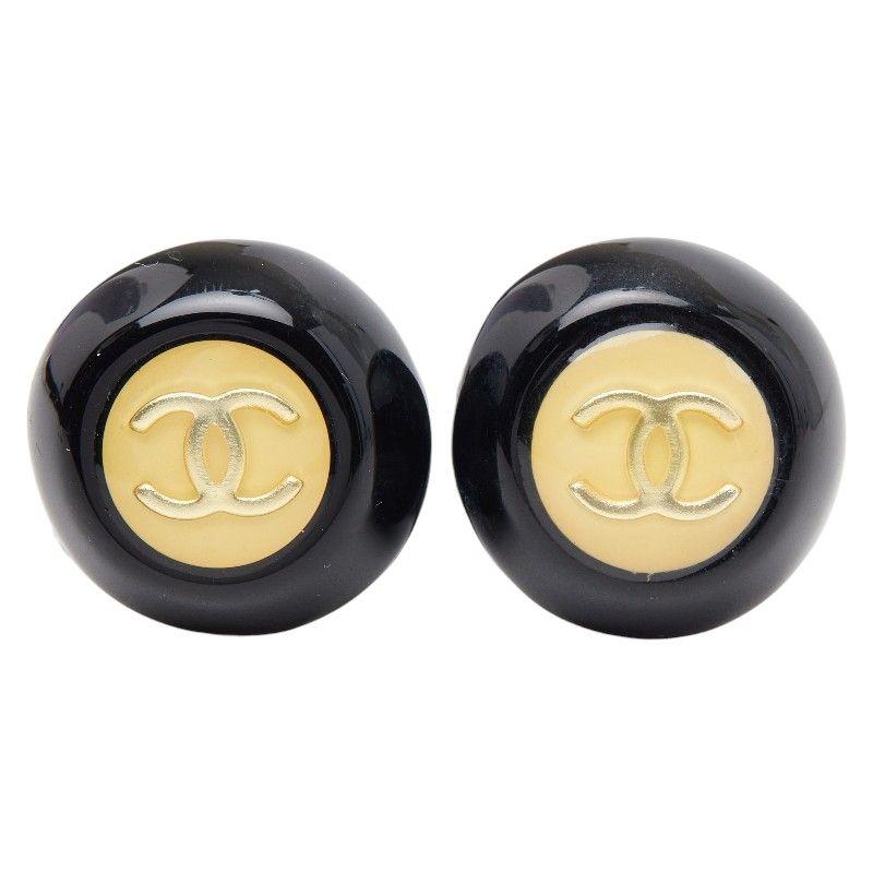 Chanel CC Logo Vintage Black Gold Enamel Plated Earrings — view 2
