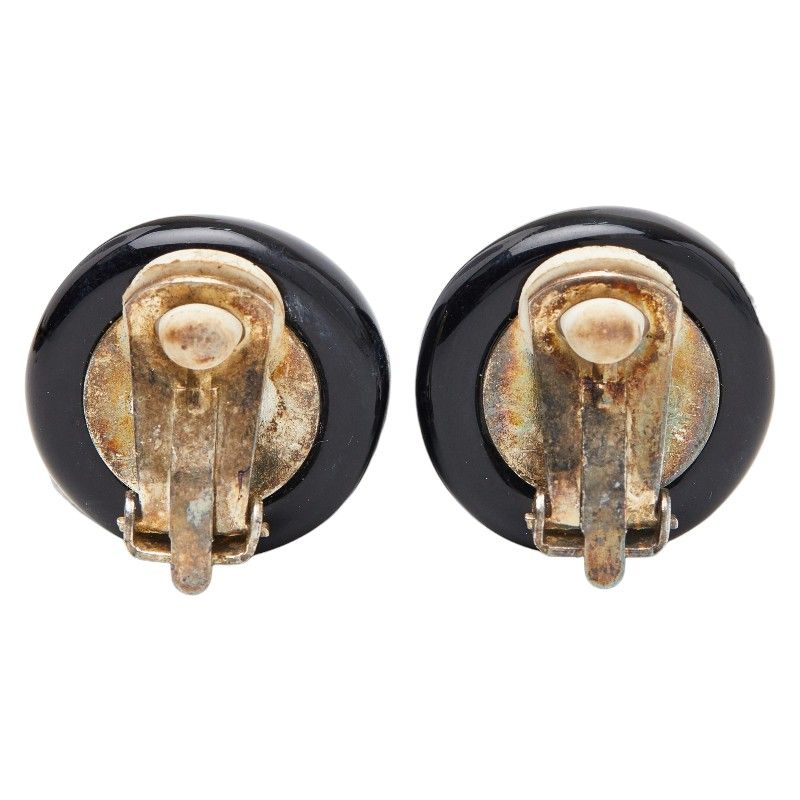 Chanel CC Logo Vintage Black Gold Enamel Plated Earrings — view 3