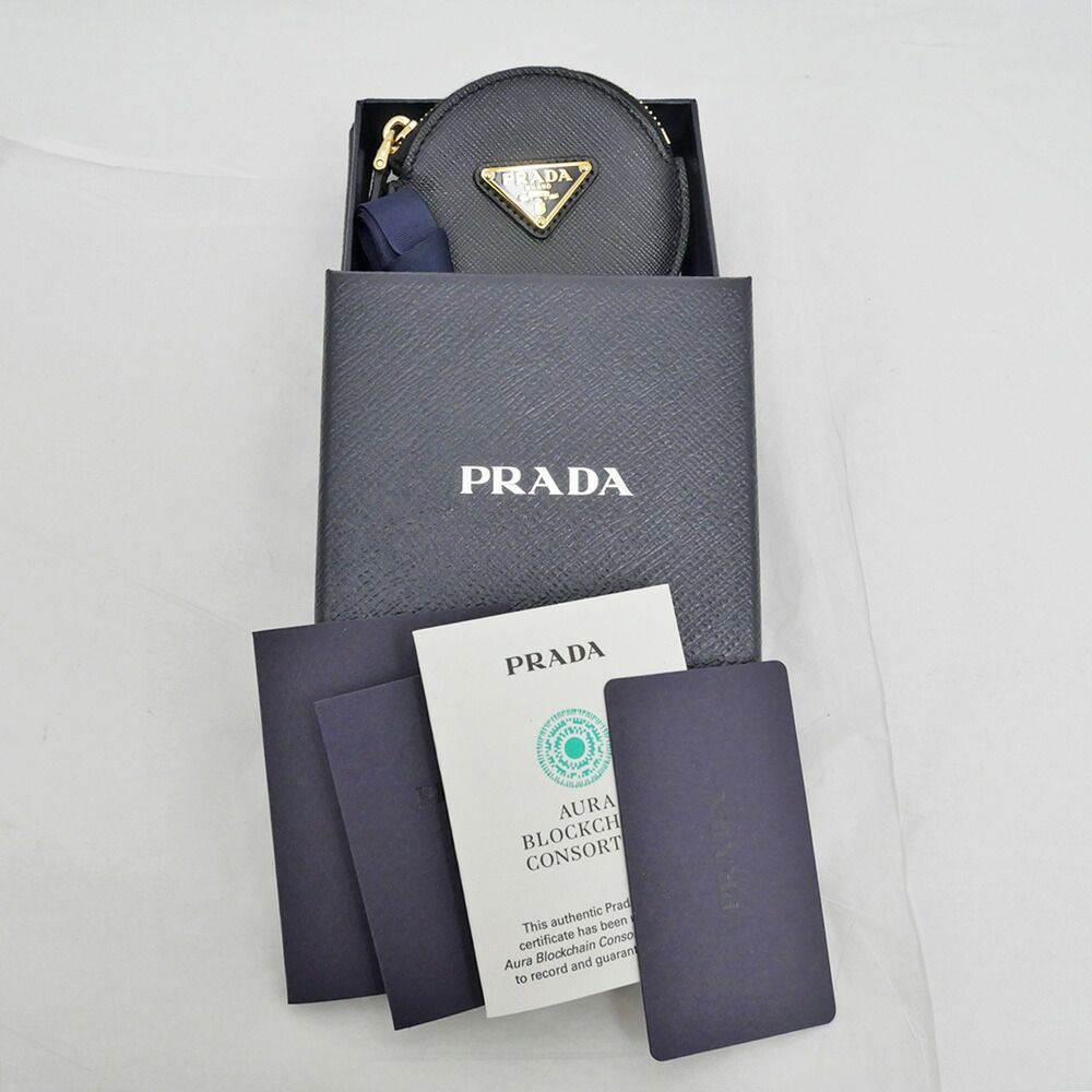 Prada Saffiano Triangle Coin Case Round Nero 006 Gold — view 9