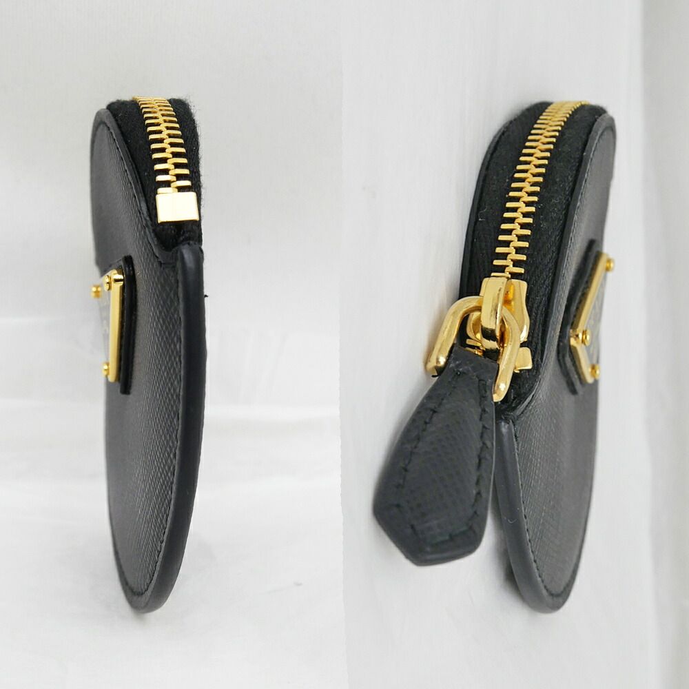 Prada Saffiano Triangle Coin Case Round Nero 006 Gold — view 3