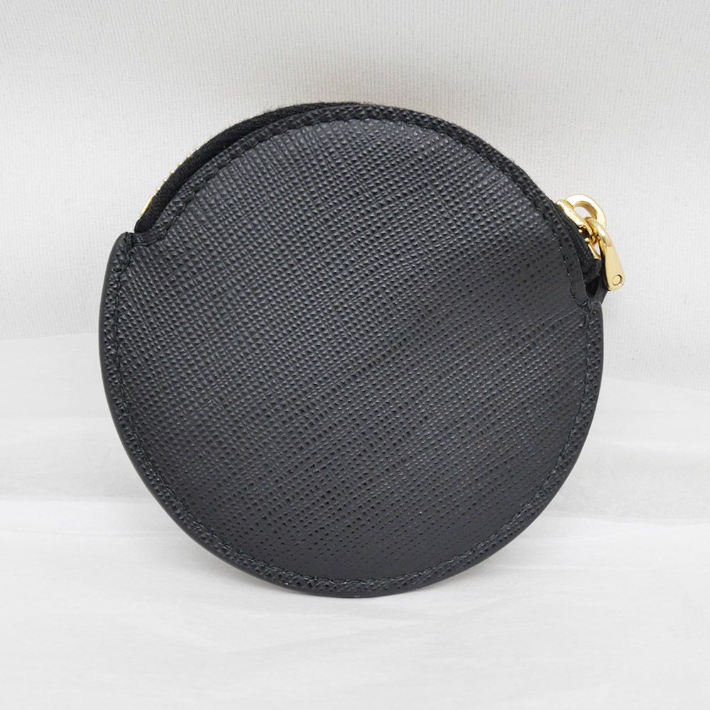 Prada Saffiano Triangle Coin Case Round Nero 006 Gold — view 2