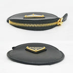 Prada Saffiano Triangle Coin Case Round Nero 006 Gold — view 4
