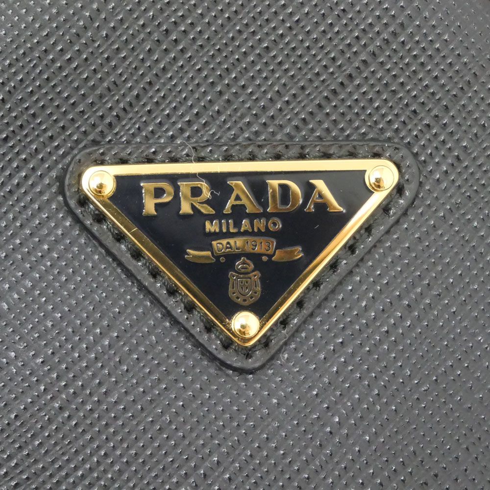 Prada Saffiano Triangle Coin Case Round Nero 006 Gold — view 6