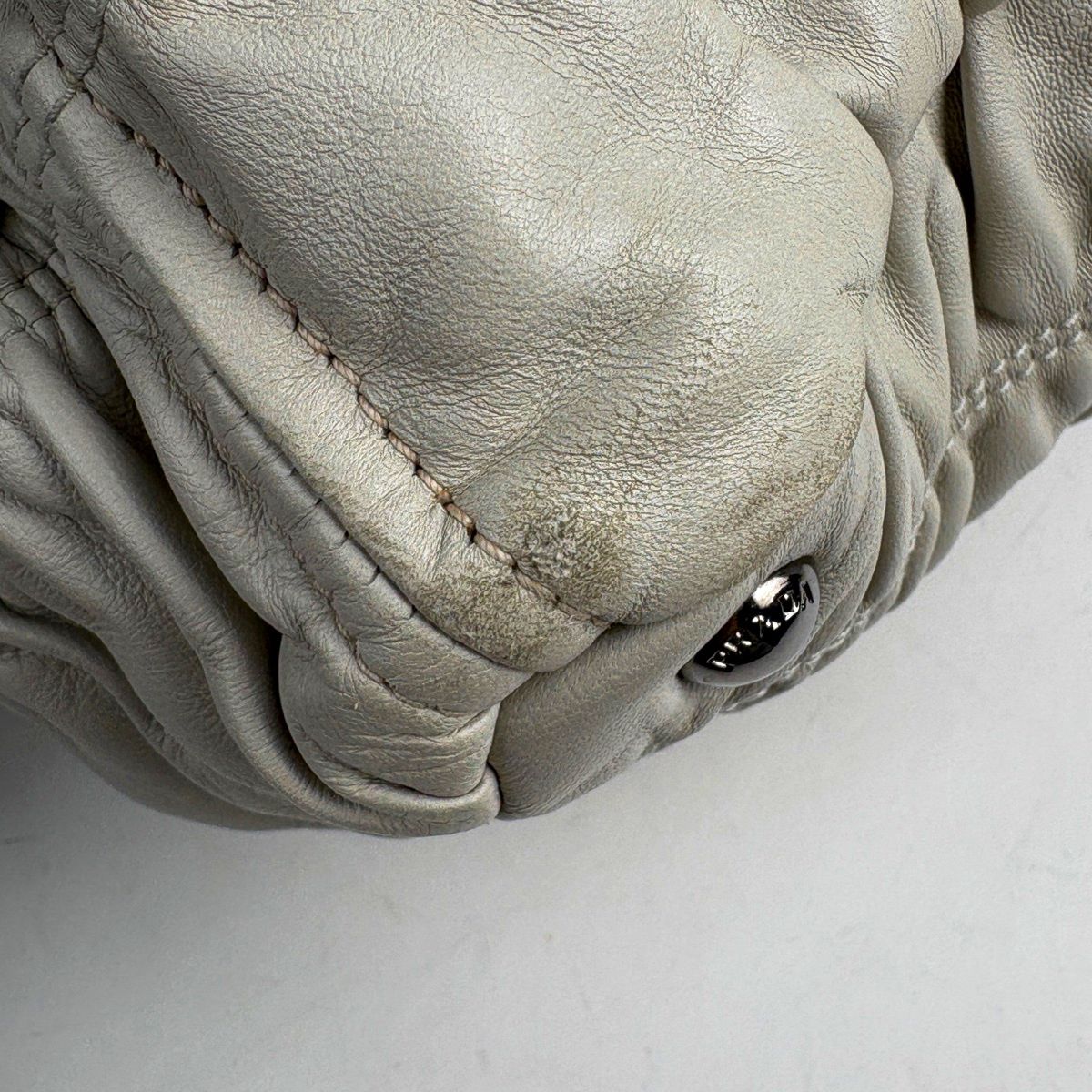 Prada Logo Tote Gathered Leather White — view 3