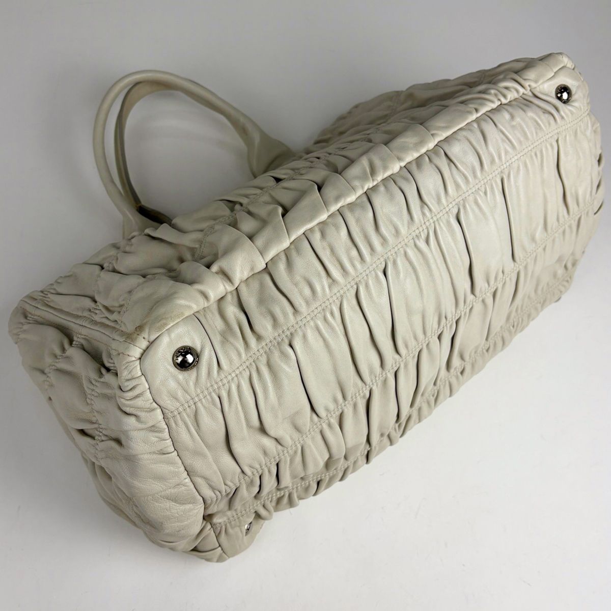 Prada Logo Tote Gathered Leather White — view 2