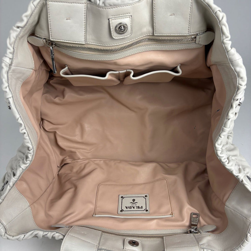 Prada Logo Tote Gathered Leather White — view 9