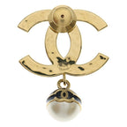 Chanel CC Logo Faux Pearl Brooch Black Gold — view 2