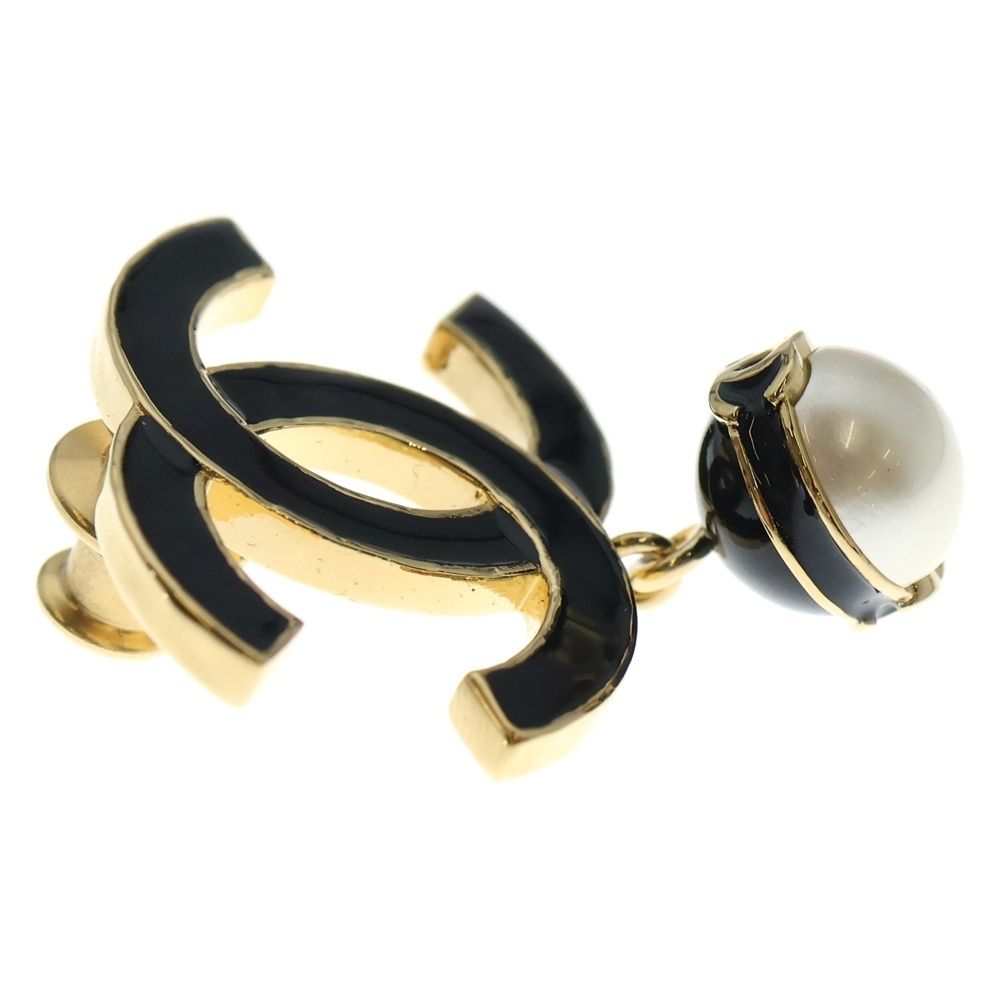 Chanel CC Logo Faux Pearl Brooch Black Gold — view 4