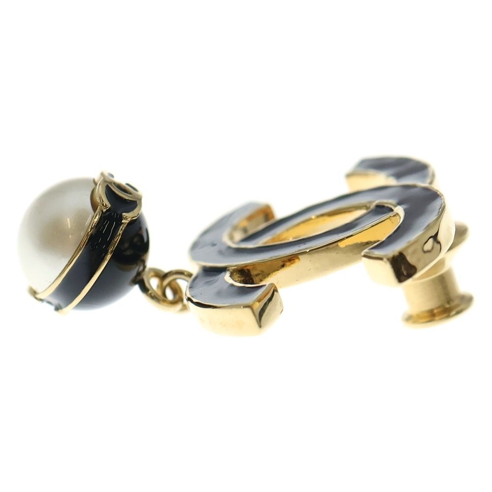 Chanel CC Logo Faux Pearl Brooch Black Gold — view 3