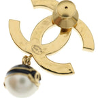 Chanel CC Logo Faux Pearl Brooch Black Gold — view 5