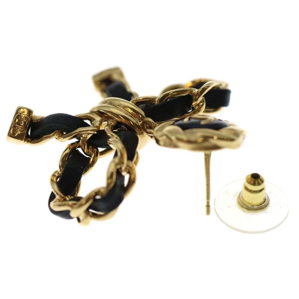 Chanel CC Logo Ribbon Earrings Set of 2 Black Gold — view 5