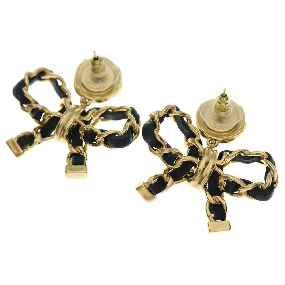Chanel CC Logo Ribbon Earrings Set of 2 Black Gold — view 2