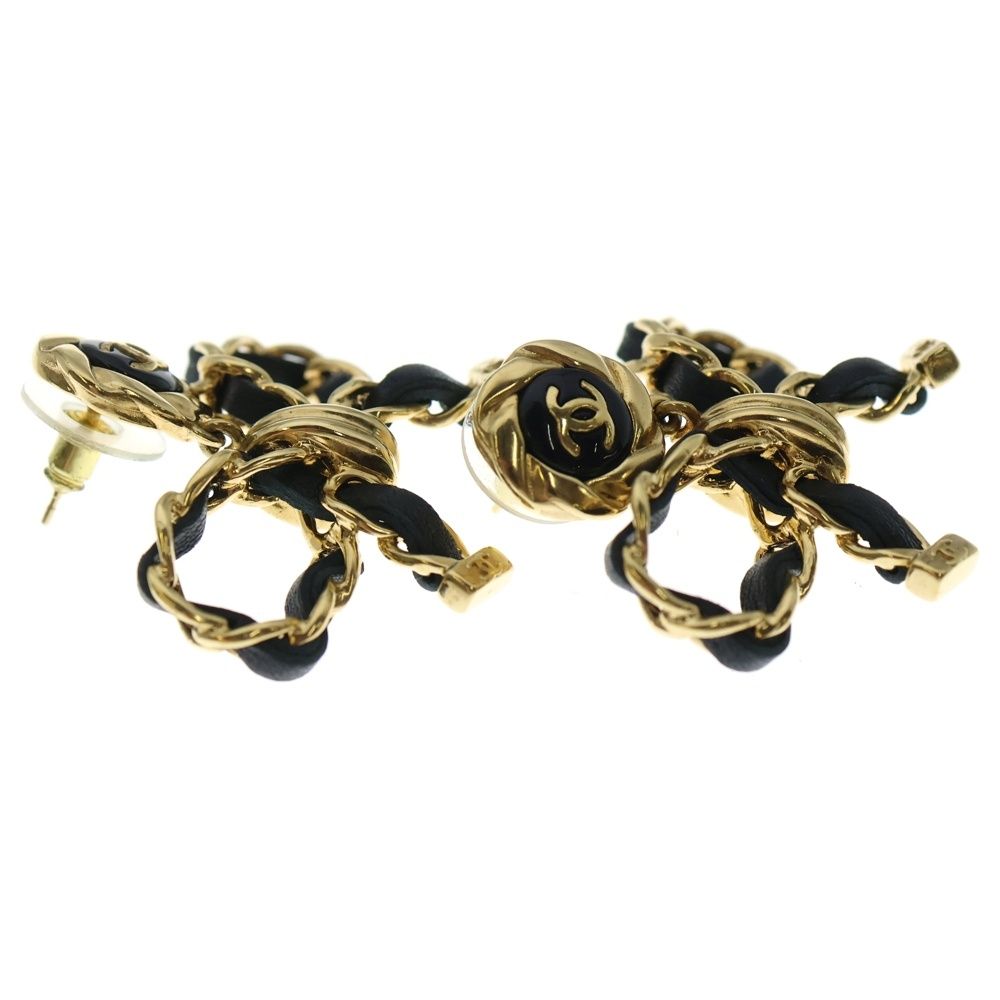 Chanel CC Logo Ribbon Earrings Set of 2 Black Gold — view 4
