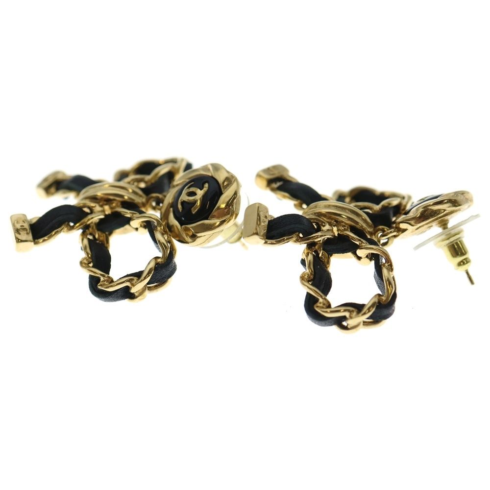 Chanel CC Logo Ribbon Earrings Set of 2 Black Gold — view 3