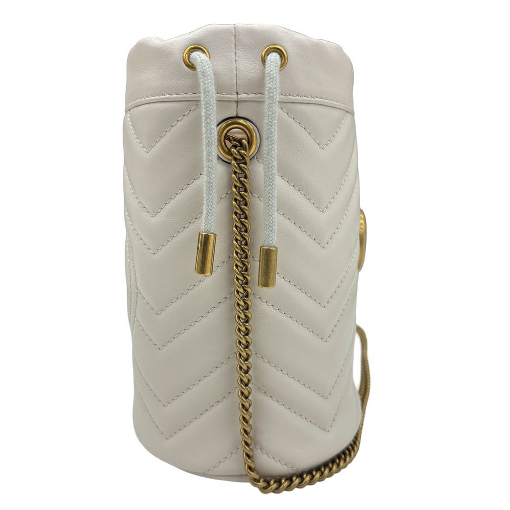 Gucci GG Marmont Bucket Bag Drawstring Crossbody Chain Double Heart White — view 5