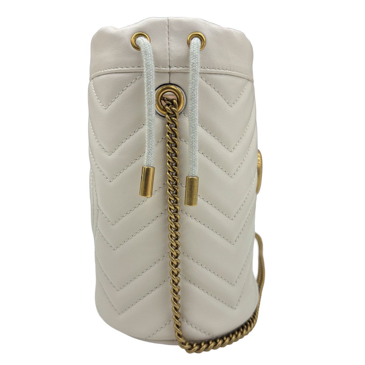 Gucci GG Marmont Bucket Bag Drawstring Crossbody Chain Double Heart White — view 5