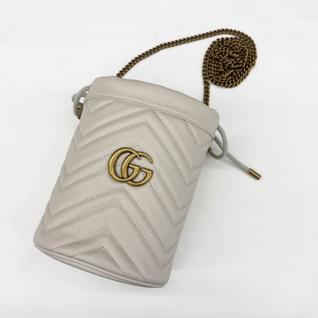 Gucci GG Marmont Bucket Bag Drawstring Crossbody Chain Double Heart White — view 3