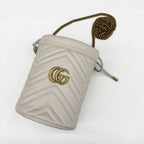 Gucci GG Marmont Bucket Bag Drawstring Crossbody Chain Double Heart White — view 3