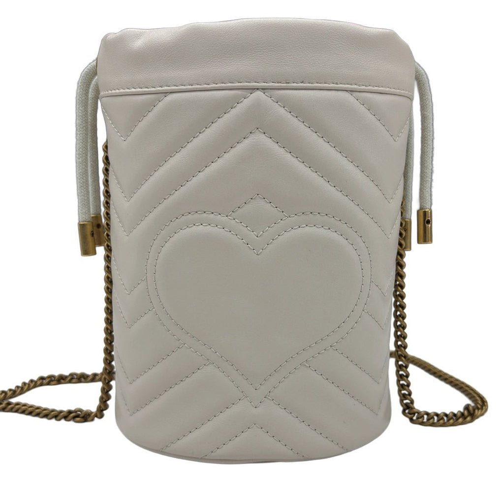 Gucci GG Marmont Bucket Bag Drawstring Crossbody Chain Double Heart White — view 7